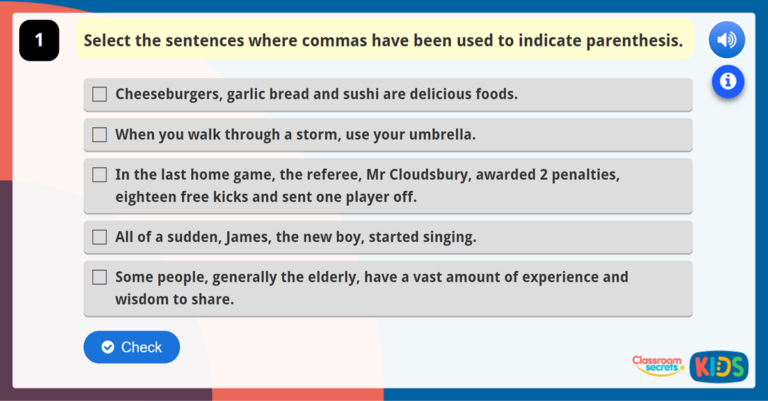 Year 5 Using Commas to Indicate Parenthesis | Classroom Secrets Kids