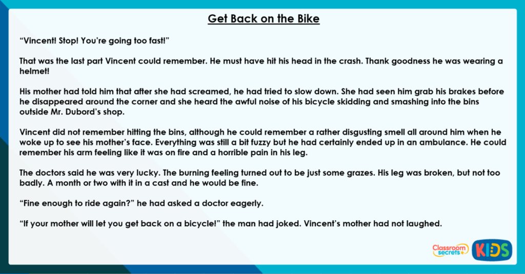 Year 4 Reading Comprehension Fiction Get Back on the Bike