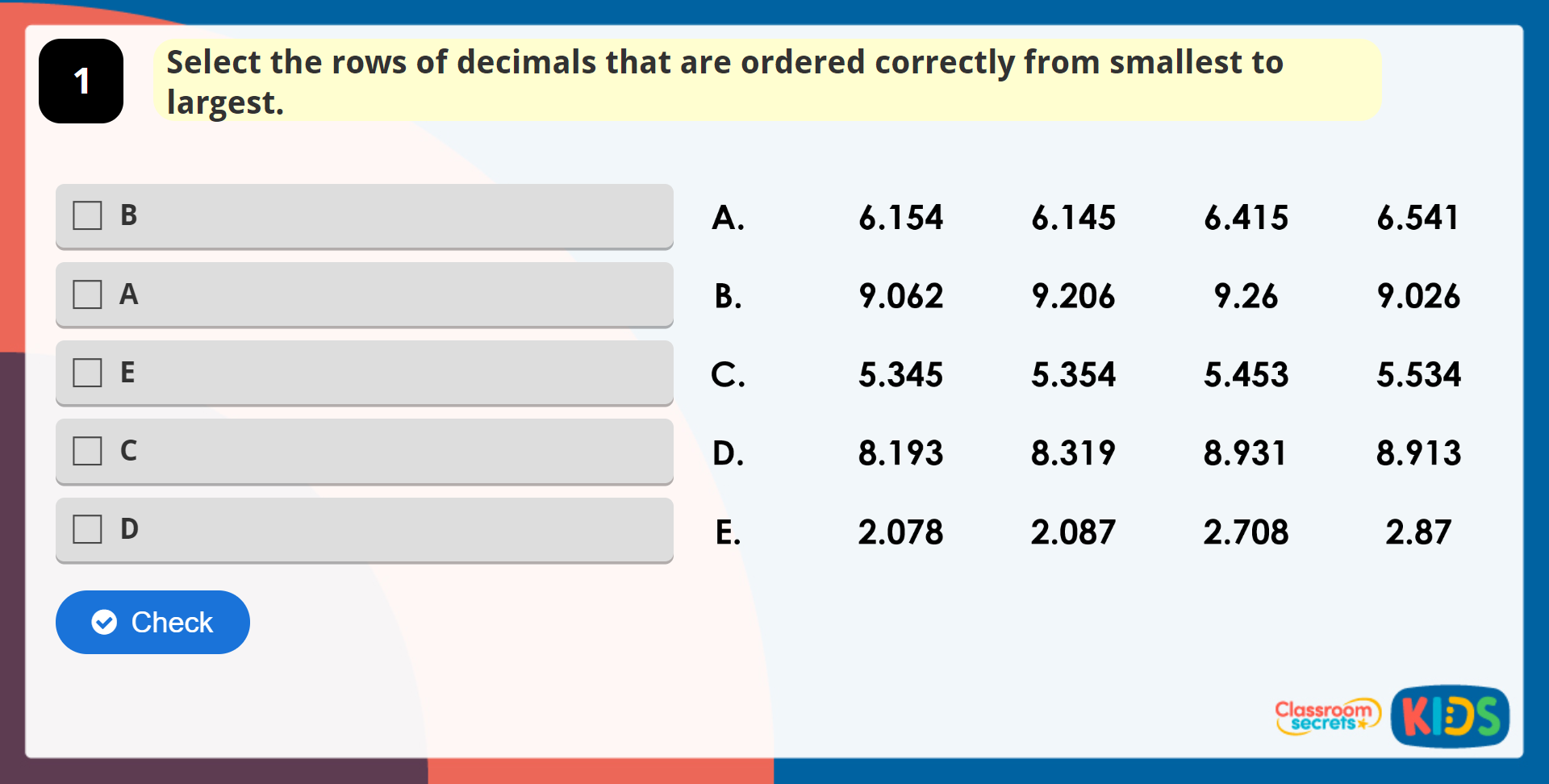 Year 5 Compare And Order Decimals Classroom Secrets Kids