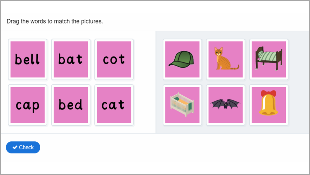 Phonics Match Words to Pictures Game 1