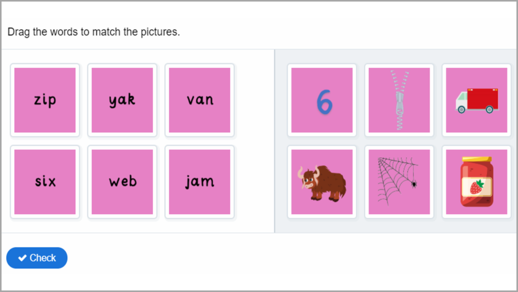 Phase 3 Phonics match Words to Pictures Game 1