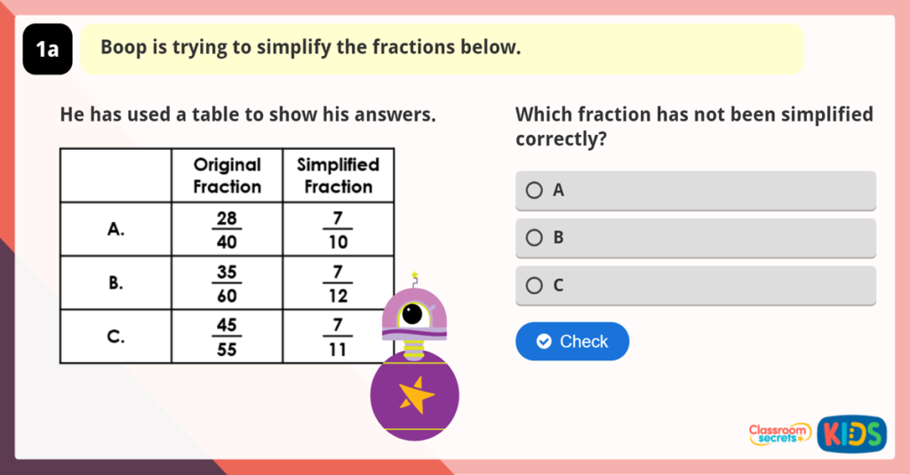 Year 6 Simplify Fractions Reasoning Practice