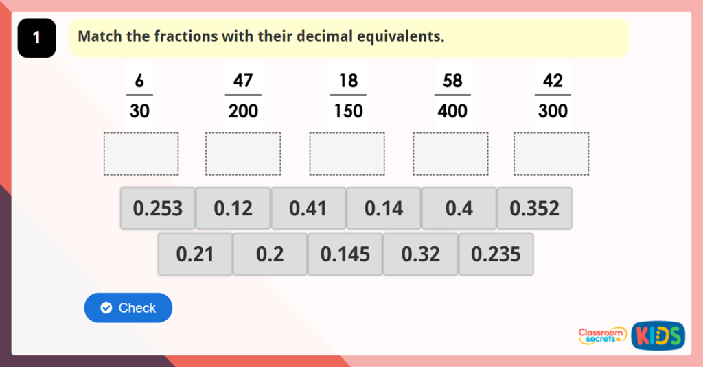 Year 6 Fractions to Decimals 2