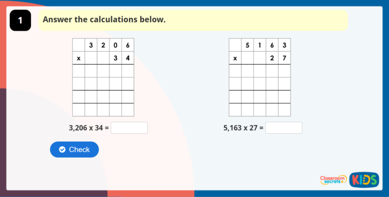 Year 5 Multiply 4 Digits by 2 Digits | Classroom Secrets Kids