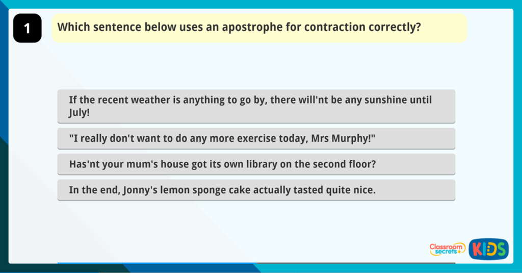 Year 3 Apostrophes for Contraction Game