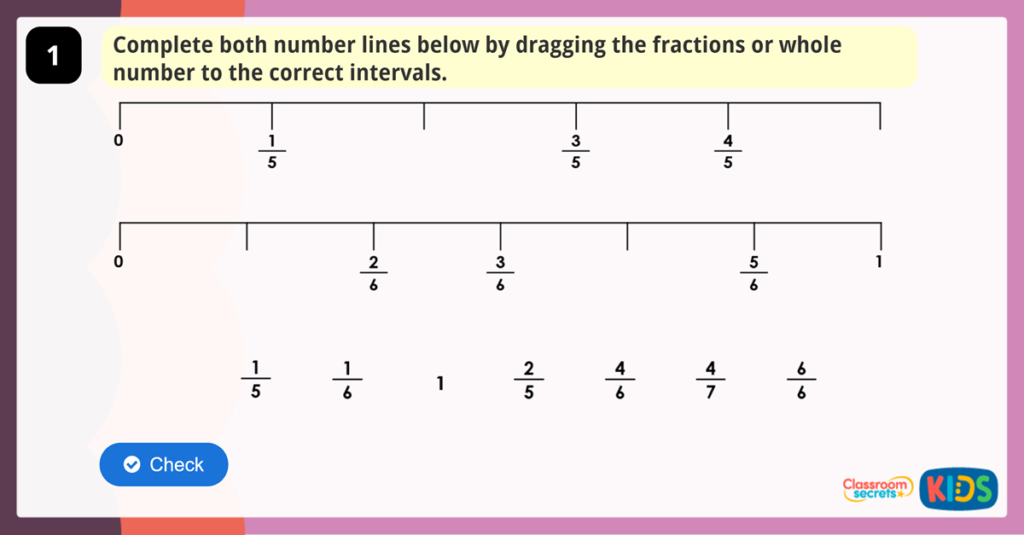 Year 3 Fractions on a Number Line Less Than 1 Game