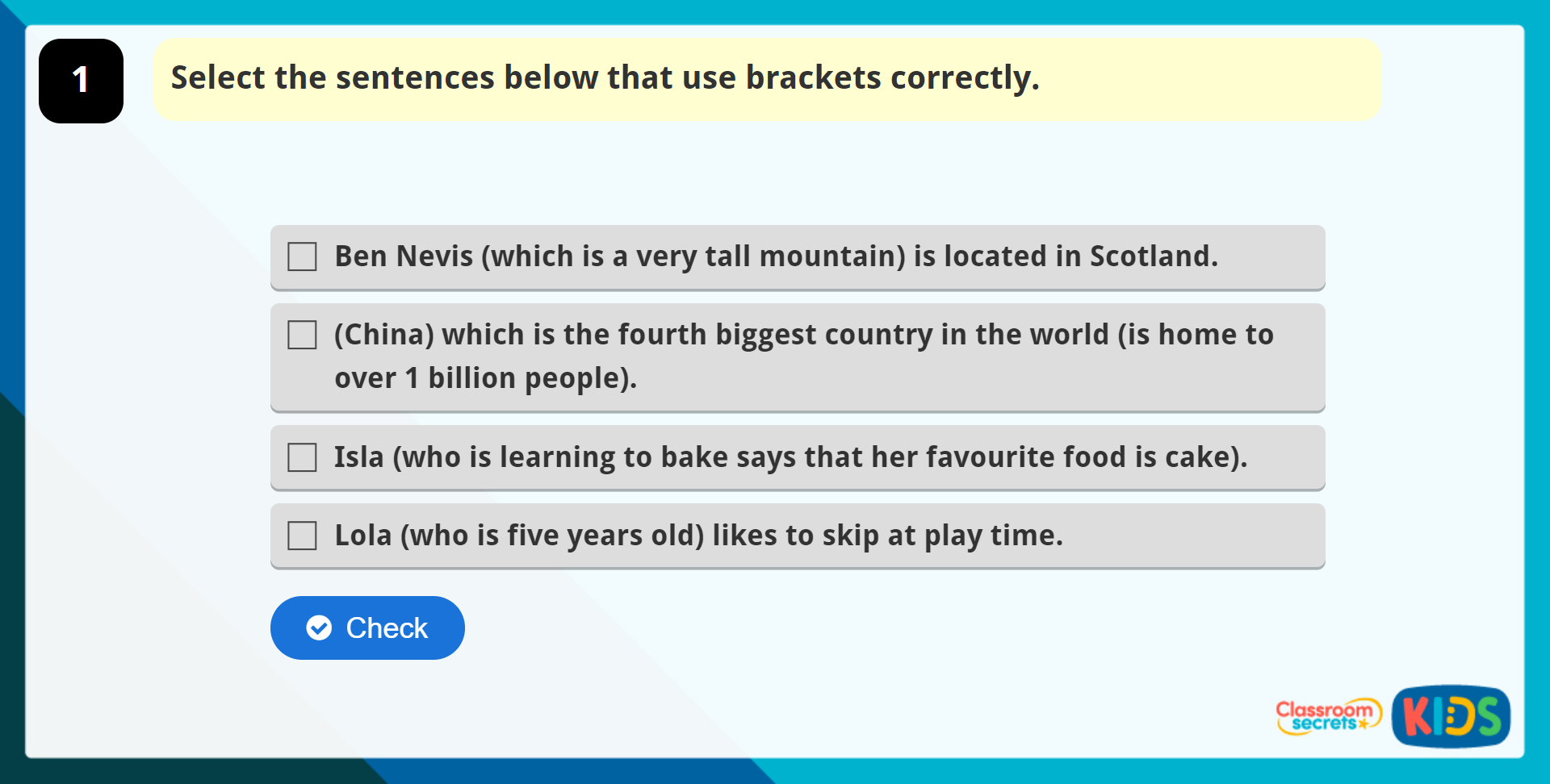 Year 4 Using Brackets to Indicate Parenthesis Game Classroom Secrets Kids
