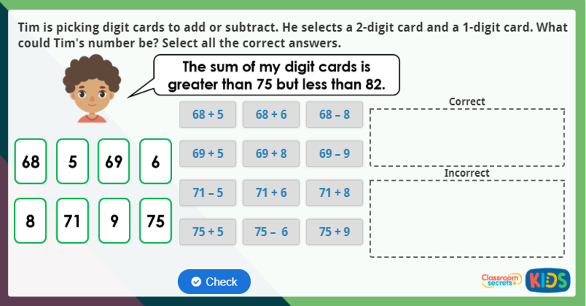 Year 2 Add and Subtract a 2-Digit Number and Ones Maths Challenge