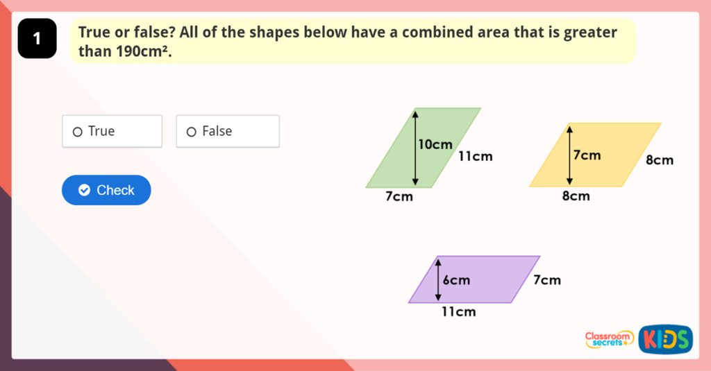 Year 6 Area of a Parallelogram Game