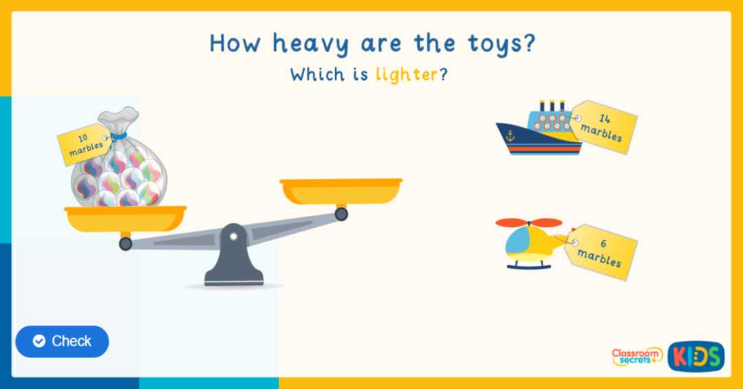 Reception Identifying Heavier and Lighter Game Classroom Secrets Kids