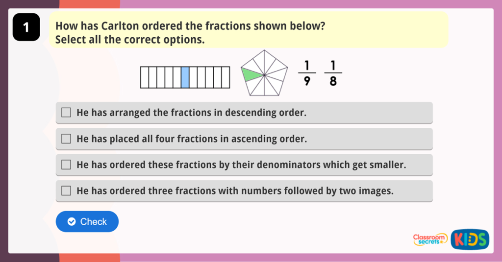 Year 3 Order Fractions Game