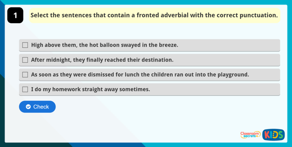 Year 4 Fronted Adverbials Game