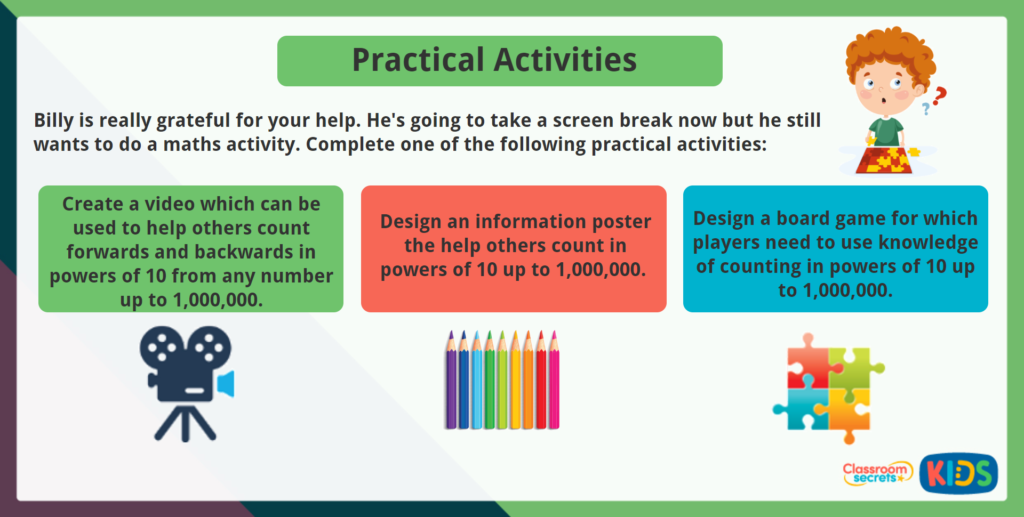 Year 5 Counting Forwards and Backwards in Powers of 10 Practical Activites