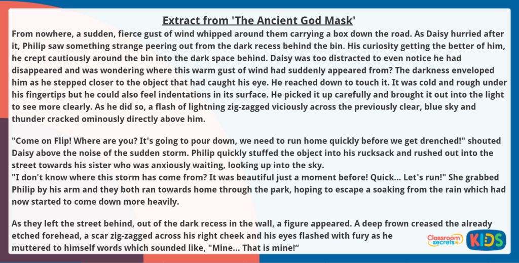 Year 5 Word Meanings Reading Comprehension Game The Ancient God Mask