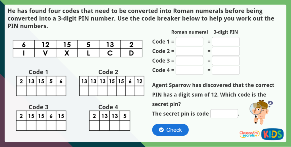 Year 5 Roman Numerals Maths Challenge