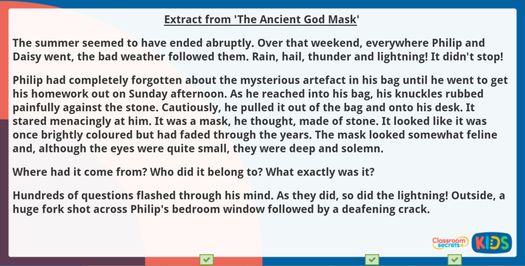 Year 5 Word Meanings Reading Comprehension The Ancient God Mask