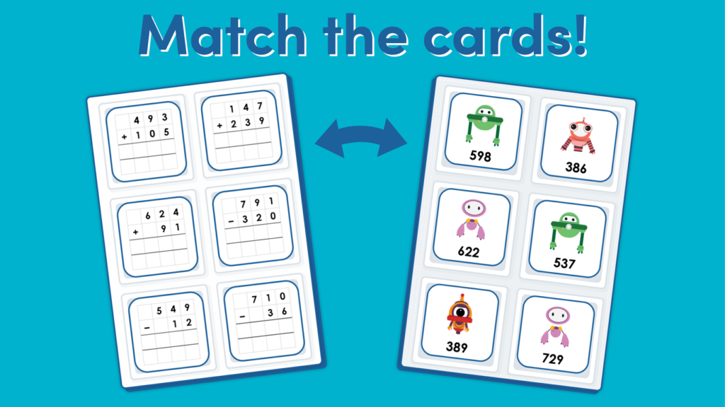 Year 3 Add and Subtract Numbers with up to 3 Digits Matching Game