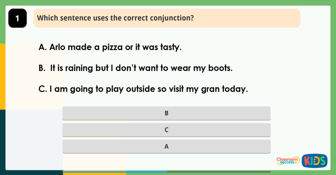 Year 2 Coordinating Conjunctions Game Classroom Secrets Kids