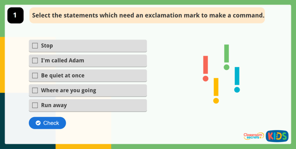 Year 2 Exclamation Sentences Game