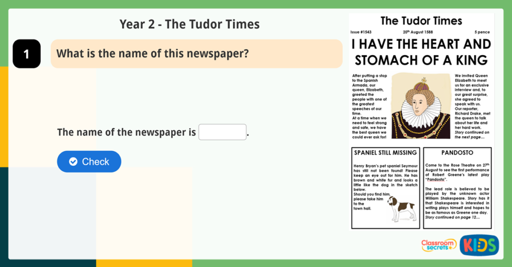 Year 2 Newspaper Features Reading Comprehension