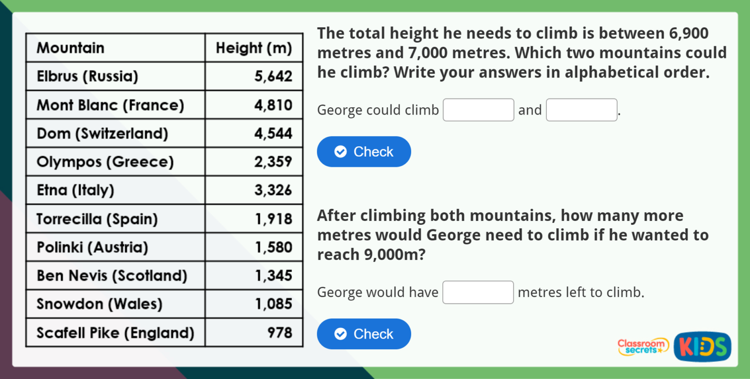 Year 4 Add And Subtract Numbers With Up To 4 Digits Maths Challenge ...