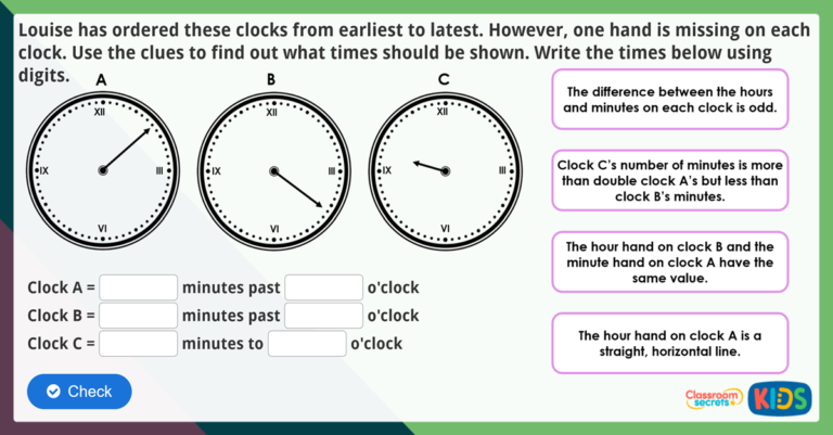 Year 3 Time to the Nearest Minute Maths Challenge | Classroom Secrets Kids