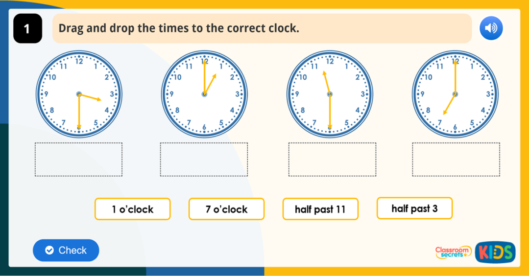O'Clock and Half Past Game 2 Classroom Secrets Kids