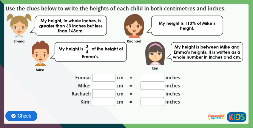 Year 6 Centimetres and Inches Maths Activity