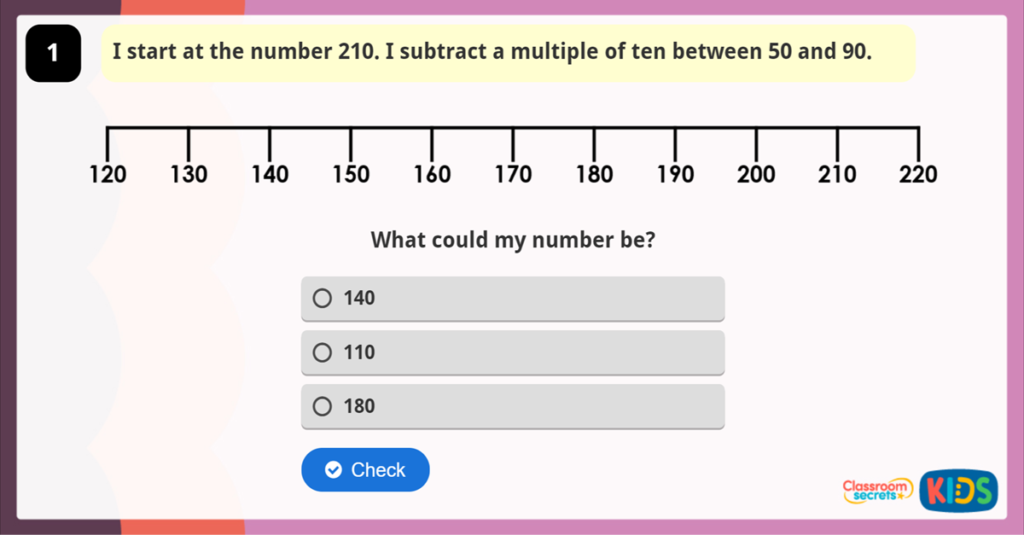 Year 3 Subtract Tens from 3 Digits Game