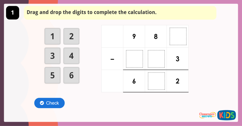 Year 3 Subtract 3 Digits from 3 Digits Game