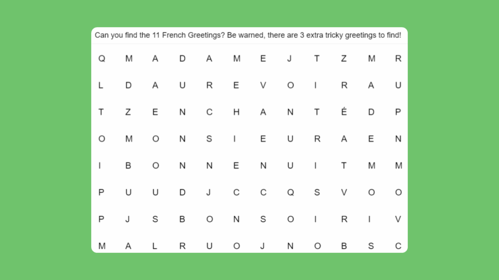 LKS2 French Greetings Word Search