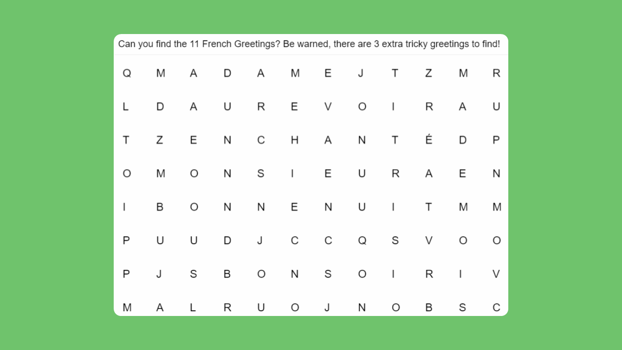 French Greetings Word Search