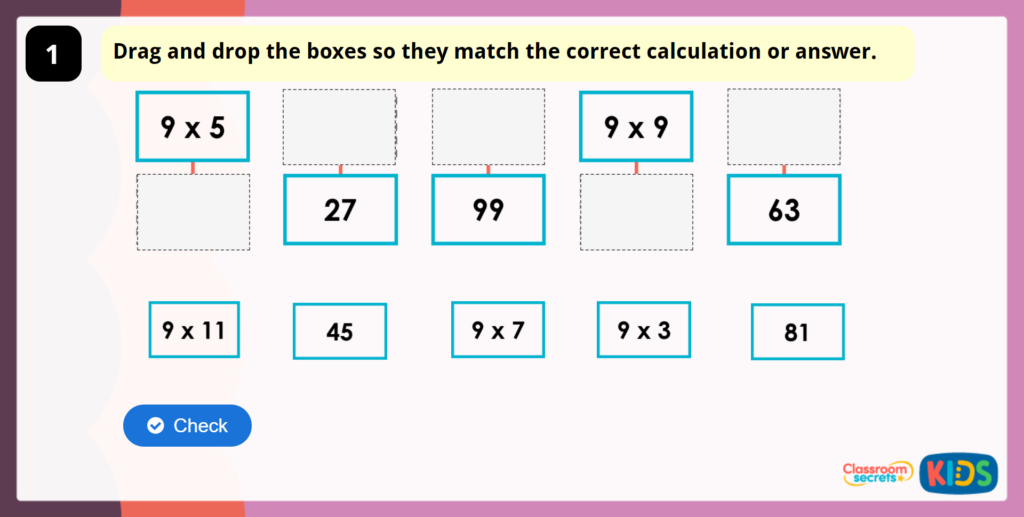 Year 4 9 Times Table and Division Facts Game