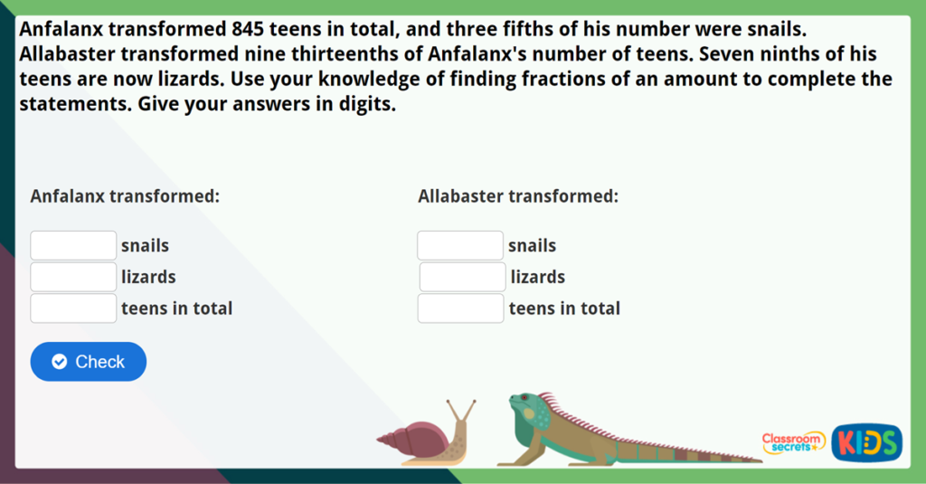 Year 6 Fraction of an Amount Challenge