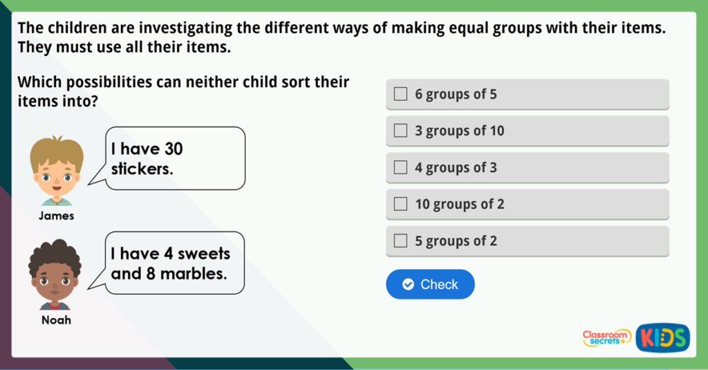 Year 2 Make Equal Groups Maths Challenge