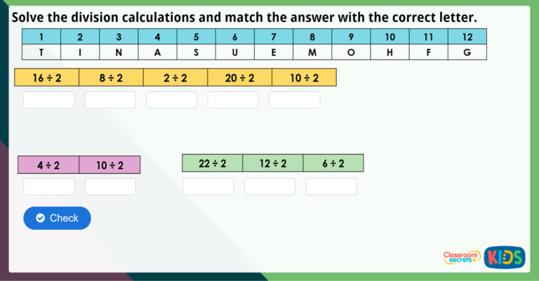 Year 2 Divide By 2 Maths Challenge Classroom Secrets Kids