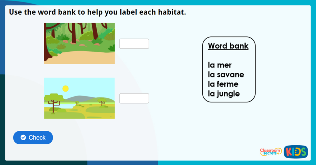French Animal Habitats Interactive Worksheet
