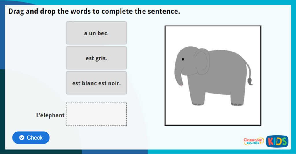 French Animal Descriptions Interactive Worksheet