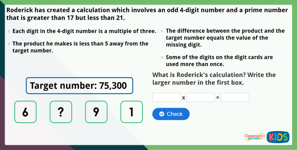 Year 5 Multiply 4 Digits by 2 Digits Maths Challenge