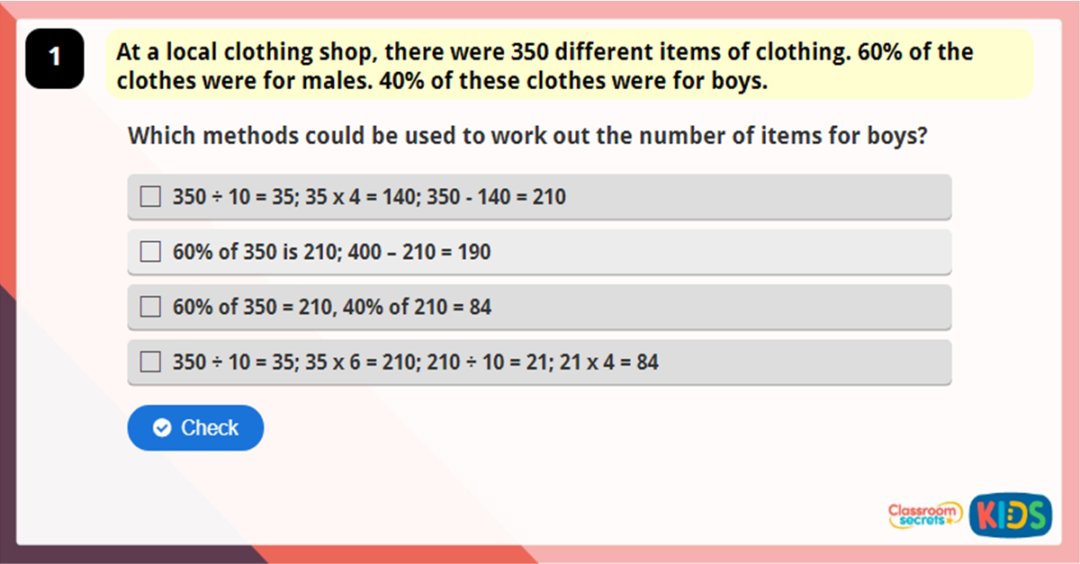 Year 6 Percentages Missing Values Game | Classroom Secrets Kids
