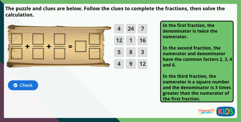 Year 5 Add Fractions Maths Challenge