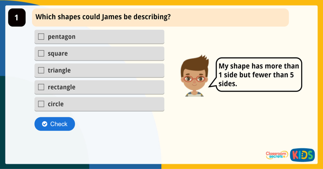 Year 2 Count the Sides on 2D Shapes Game | Classroom Secrets Kids
