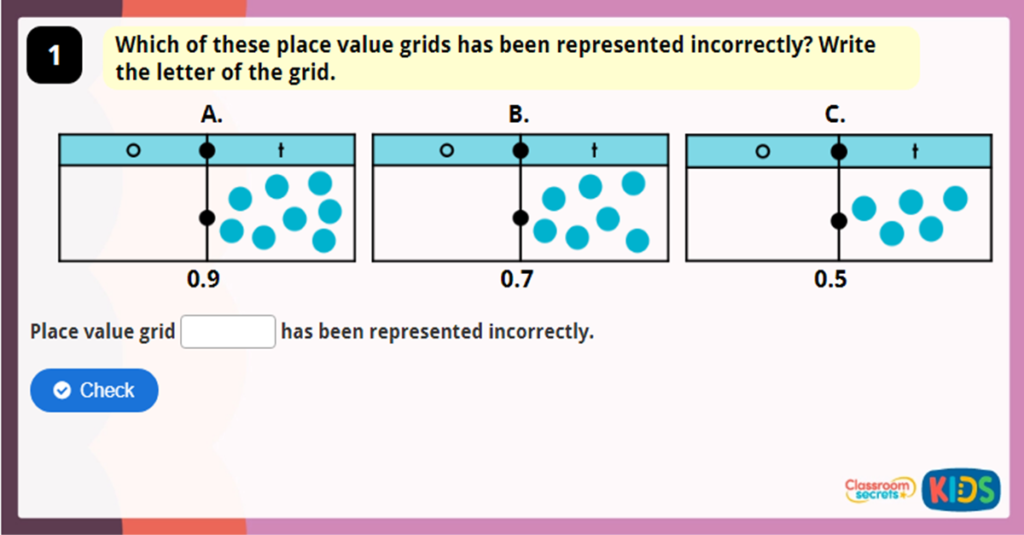 Year 4 Tenths on a Place Value Grid Game