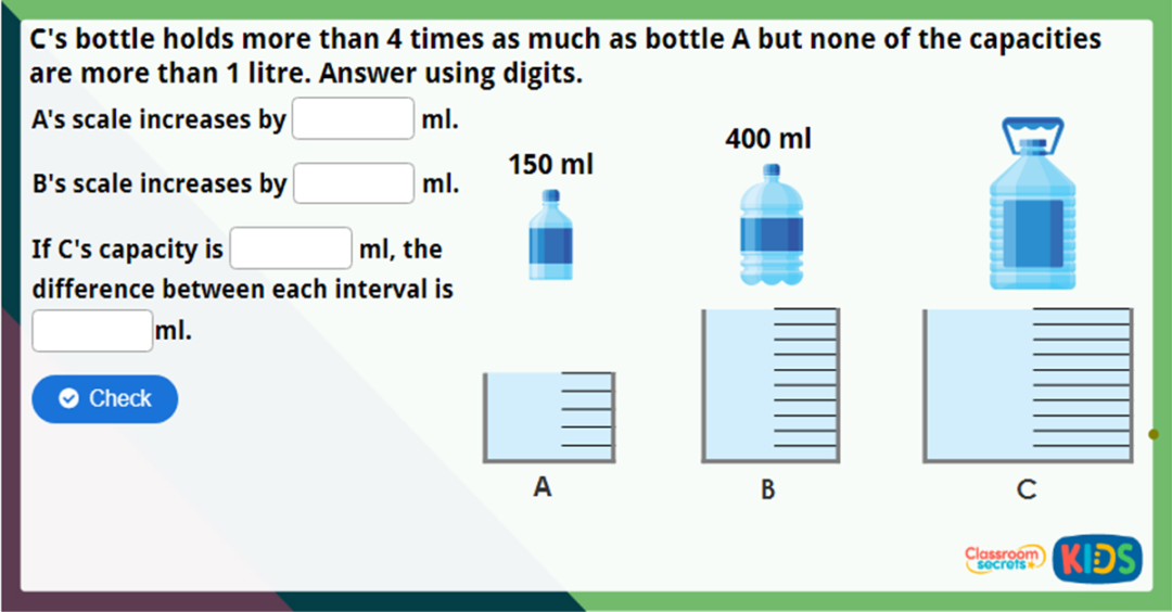 Year 3 Measure Capacity 1 Maths Challenge | Classroom Secrets Kids