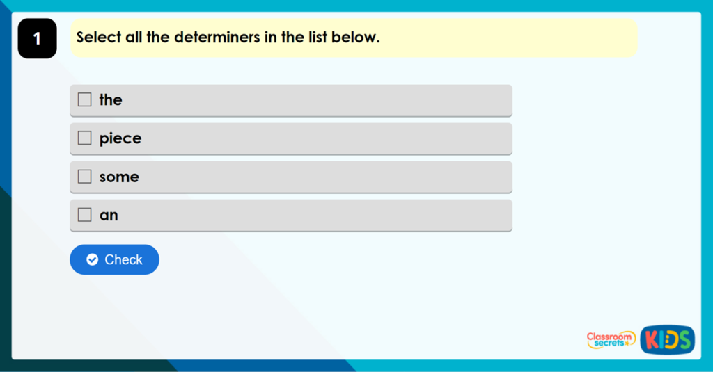 Year 3 Recognising Determiners Game