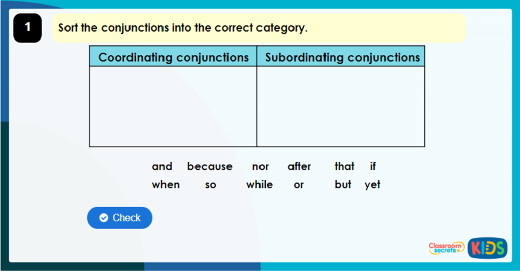 Year 3 Subordinating Conjunctions Game Classroom Secrets Kids