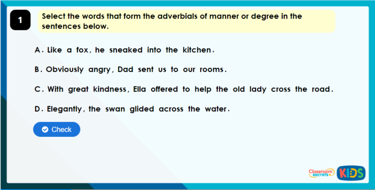 Year 4 Descriptive Fronted Adverbials Game | Classroom Secrets Kids