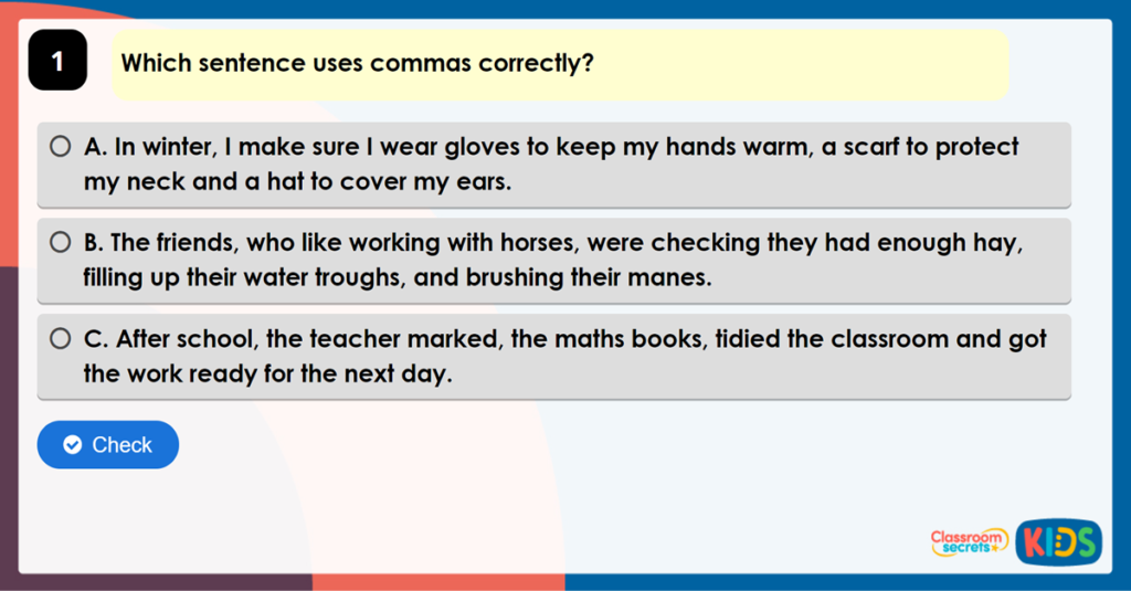 Year 6 Commas in Lists Game