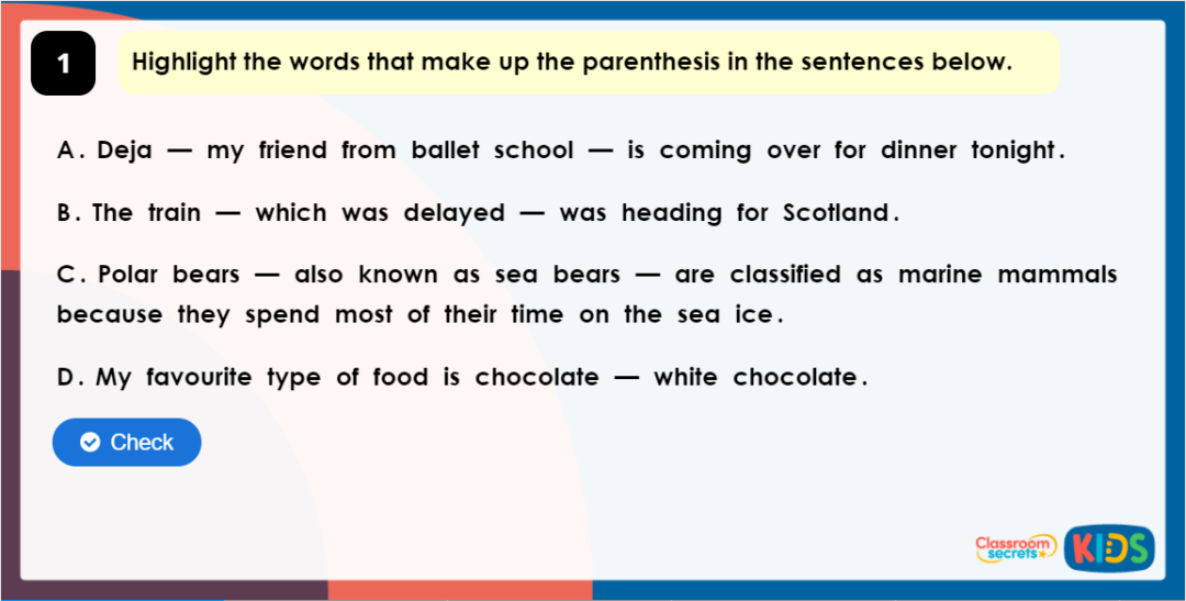 Year 5 Using Dashes to Indicate Parenthesis Game | Classroom Secrets Kids