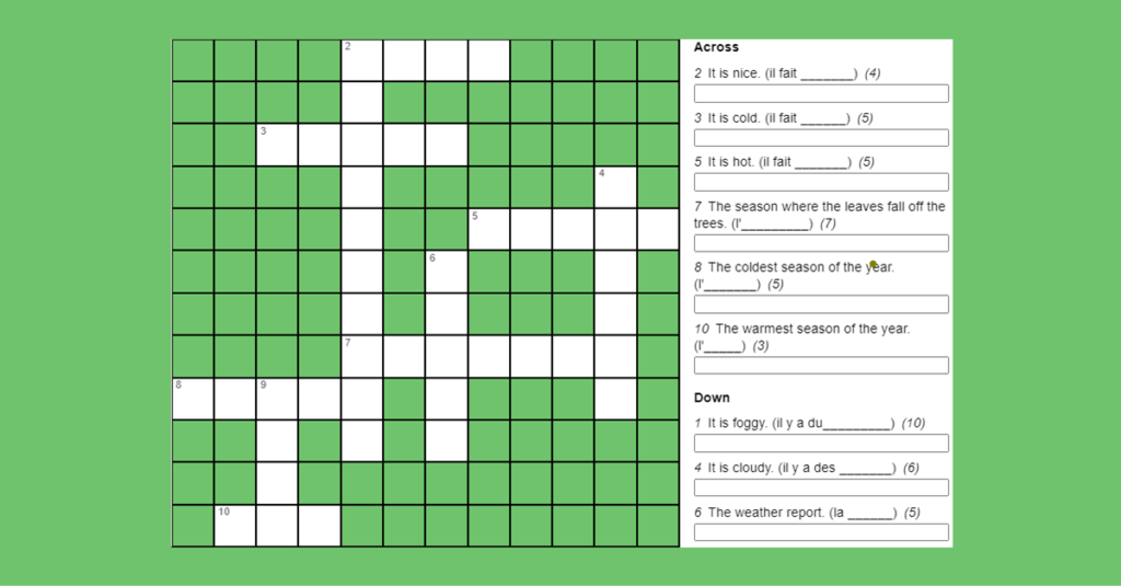 Year 5 The Weather and Seasons Crossword
